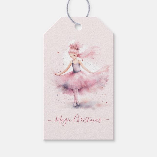 Christmas pink nutcracker ballerina gift tags (Front)