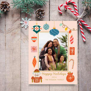 Christmas Pink Ornament Cute Family Photo Holiday Postcard