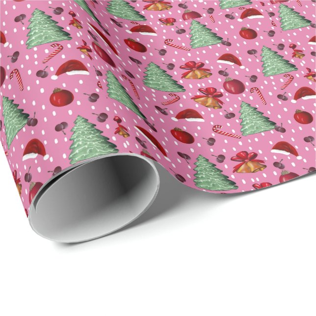 Christmas Pink Ornaments Cushion Wrapping Paper (Roll Corner)