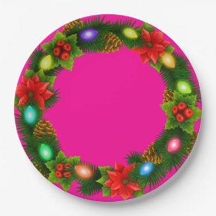 Christmas Pink Paper Party Plates 9"