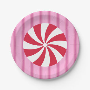 Christmas Pink Peppermint Paper Plate