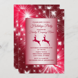 Christmas Pink Reindeer Holidays Elegant Invitation