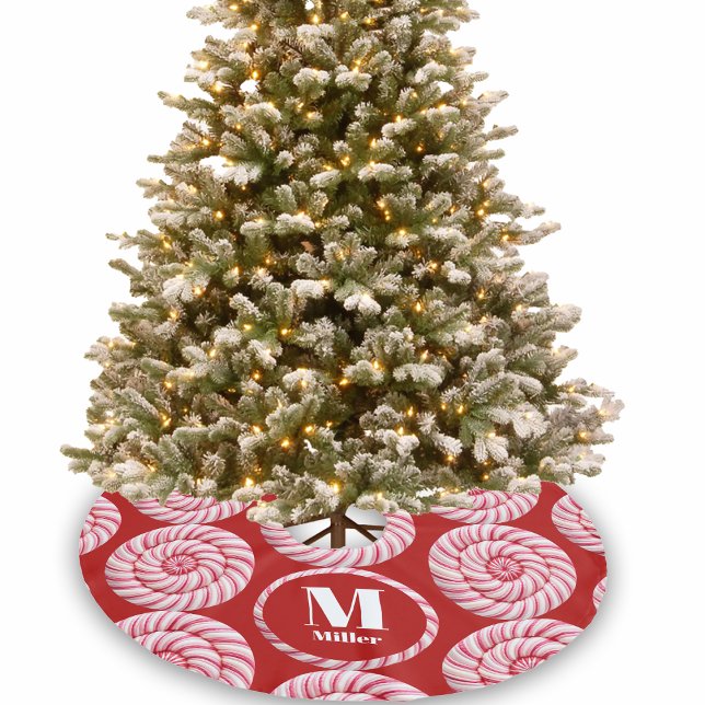 Christmas Pink Round Candy Canes Custom Name  Brushed Polyester Tree Skirt (Creator Uploaded)
