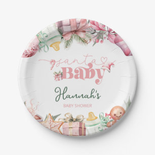 Christmas Pink Santa Baby Shower Paper Plate