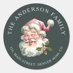 Christmas pink Santa return address label