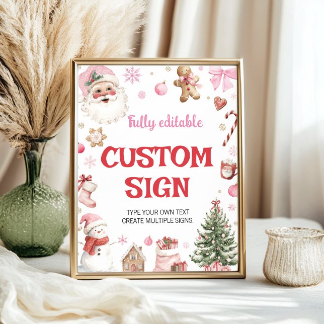 Christmas Pink Santa Winter Birthday Custom Sign (Creator Uploaded)
