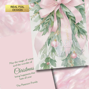 Christmas Pink Satin Ribbon Holly Greenery
