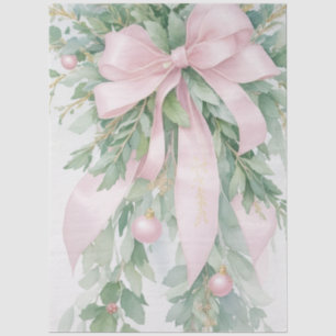 Christmas Pink Satin Ribbon Holly Greenery Tissue Paper