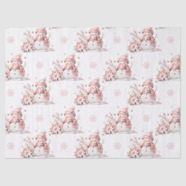 Christmas Pink Snow Girl Poinsettia  Tissue Paper (Front)