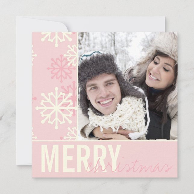 Christmas Pink Snow Holiday Photo Card (Front)