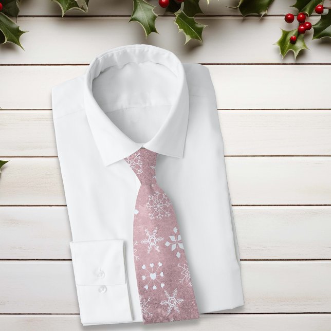 Christmas Pink Snowflake Pattern Festive Tie (Creator Uploaded)