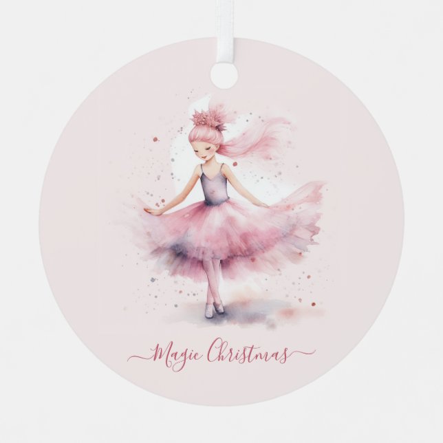 Christmas pink Sugar plum fairy Metal Tree Decoration (Front)