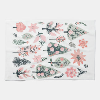 Christmas Pink Tree Abstract Doodles Tea Towel