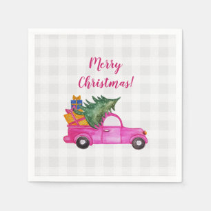 Christmas Pink Truck With Tree And Wishes Napkin
