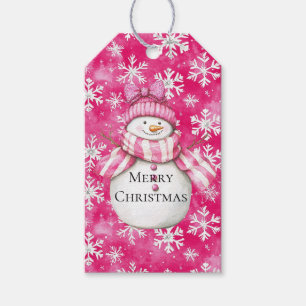 Christmas Pink White Snowflakes Snow Girl Gift Tags