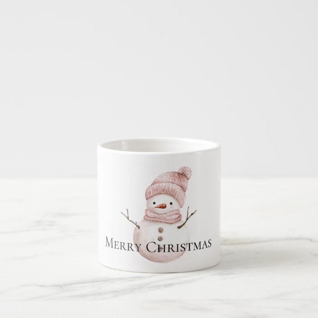 Christmas Pink White Snowman Espresso Cup (Front)