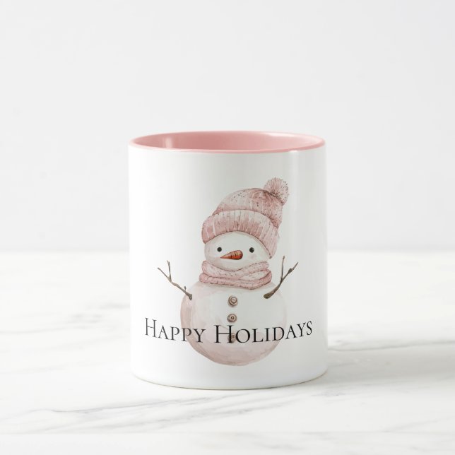 Christmas Pink White Snowman Mug (Center)