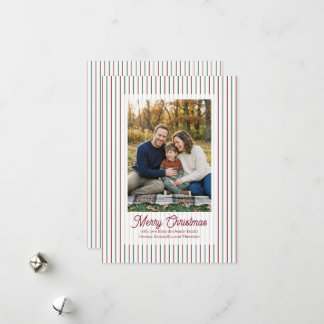 Christmas Pinstripe with Red Text Family Photo Holiday Card