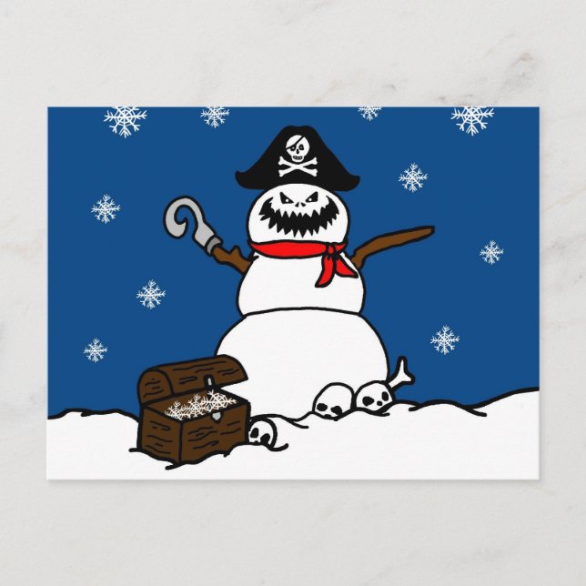 Christmas Pirate Snowman Holiday Postcard (Front)