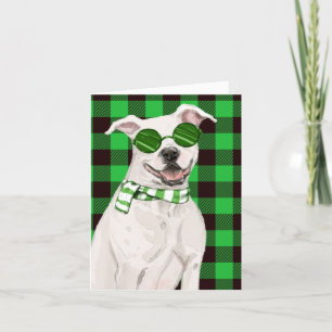 Christmas Pit Bull and Green Buffalo Plaid Holiday Card