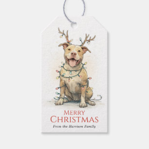 Christmas Pit Bull Dog Gift Tags