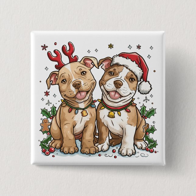 Christmas Pit Bull Dogs 15 Cm Square Badge (Front)