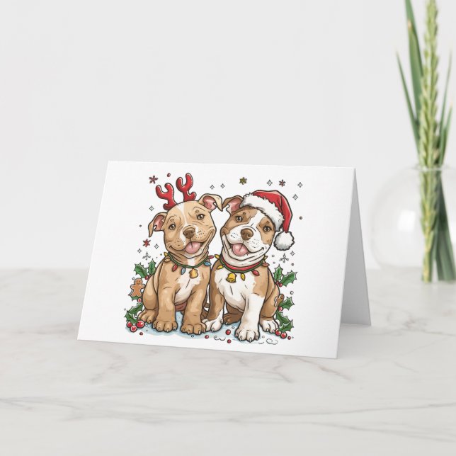 Christmas Pit Bull Dogs Holiday Card (Front)