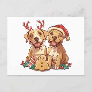 Christmas Pit Bull Dogs Postcard