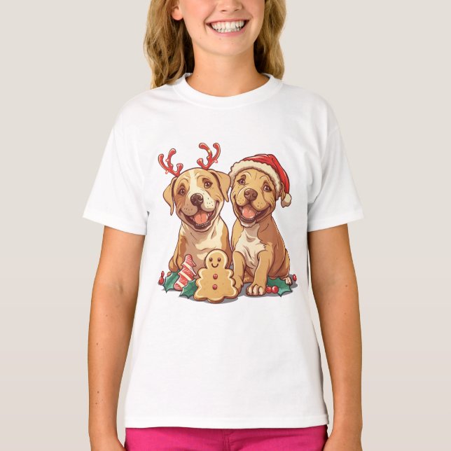 Christmas Pit Bull Dogs T-Shirt (Front)