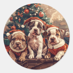 Christmas Pit Bull Puppy Dogs Classic Round Sticker