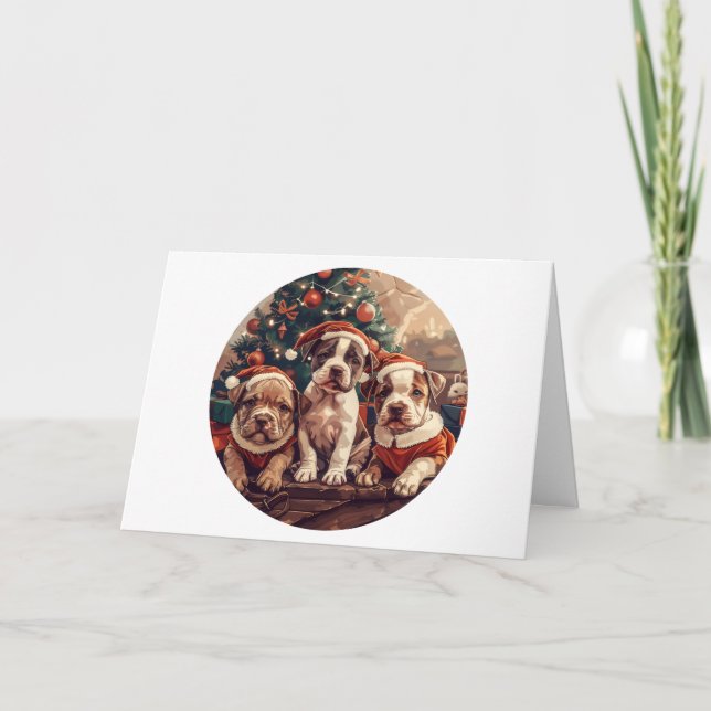 Christmas Pit Bull Puppy Dogs Holiday Card (Front)