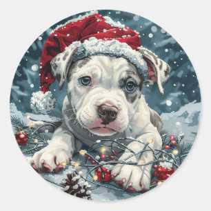 Christmas Pit Bull Santa Puppy Classic Round Sticker