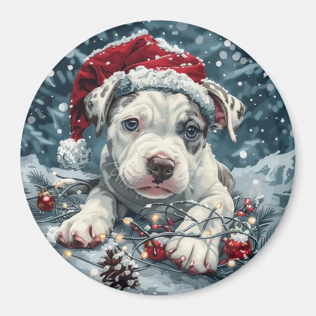 Christmas Pit Bull Santa Puppy Magnet (Front)