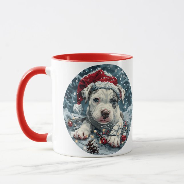 Christmas Pit Bull Santa Puppy Mug (Left)