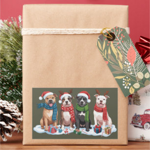 Christmas Pitbull Dog Owner Gift Holiday Xmas Rectangular Sticker