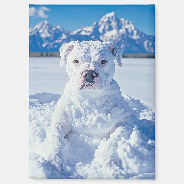 Christmas Pitbull Dog Snowman Magnet (Front)