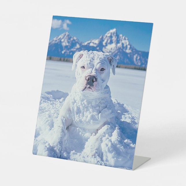 Christmas Pitbull Dog Snowman Pedestal Sign (Front)