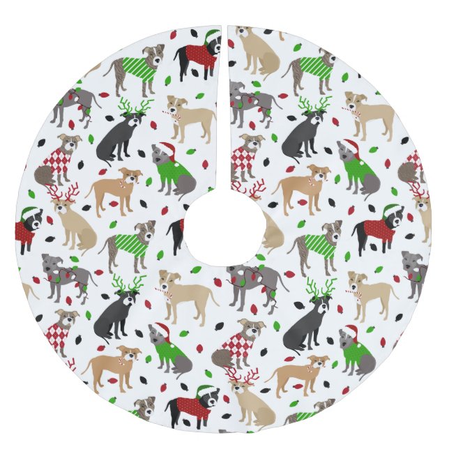 Christmas Pitbull Dogs Brushed Polyester Tree Skirt (Front)