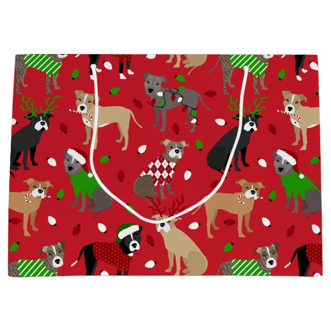 Christmas Pitbull Dogs Large Gift Bag (Front)