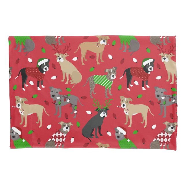 Christmas Pitbull Dogs Pillowcase (Front)