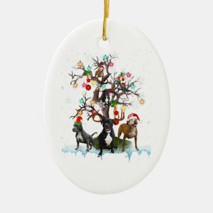 Christmas Pitbull On Tree Santa Pitbull Dog Lover Ceramic Tree Decoration