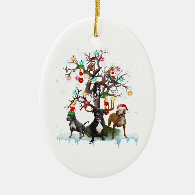 Christmas Pitbull On Tree Santa Pitbull Dog Lover Ceramic Tree Decoration (Front)