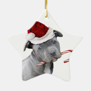 Christmas pitbull puppy ceramic tree decoration