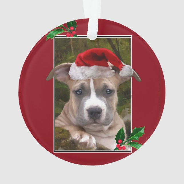 Christmas Pitbull puppy round ornament (Back)