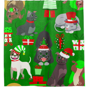 christmas pitbull puppy santa dog  shower curtain