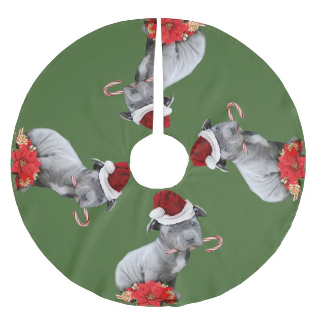 Christmas pitbull puppy tree skirt (Front)