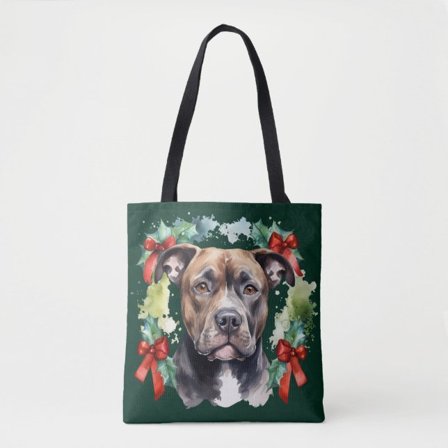 Christmas Pitbull Tote Bag (Front)