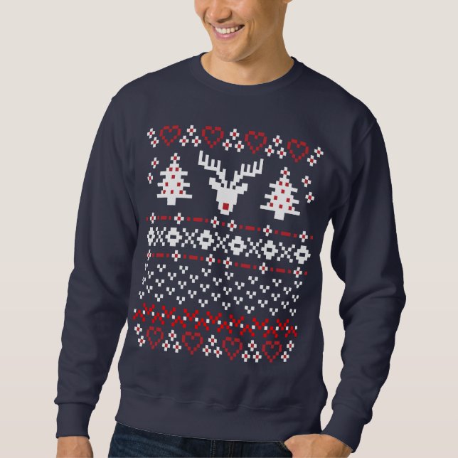 Christmas Pixel Sweater Pullover Sweatshirt: Red/W (Front)