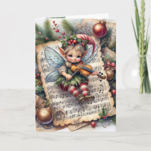 Christmas Pixie Fairy Playing a Violin Card