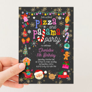 Christmas Pizza and Pajama Party Invitation